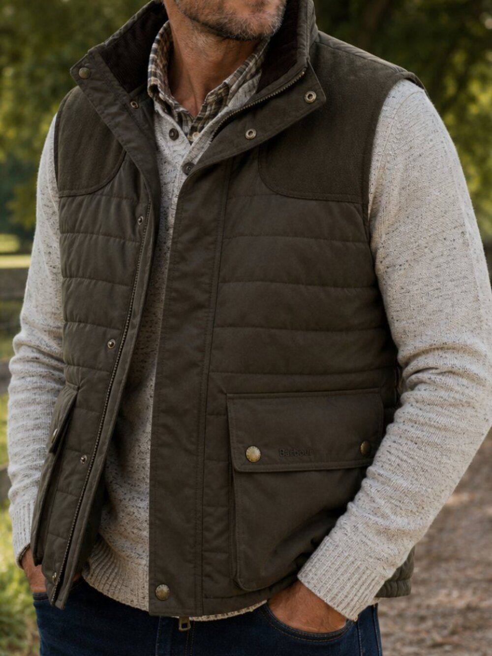 Barbour Bradford Gilet Quilted Vest Olive Green Country Equestrian XL
